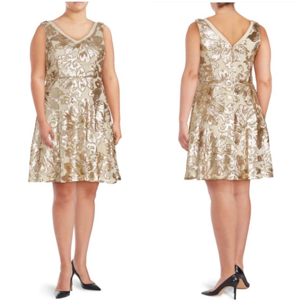 NWT Marina Gold Sequined Dress
